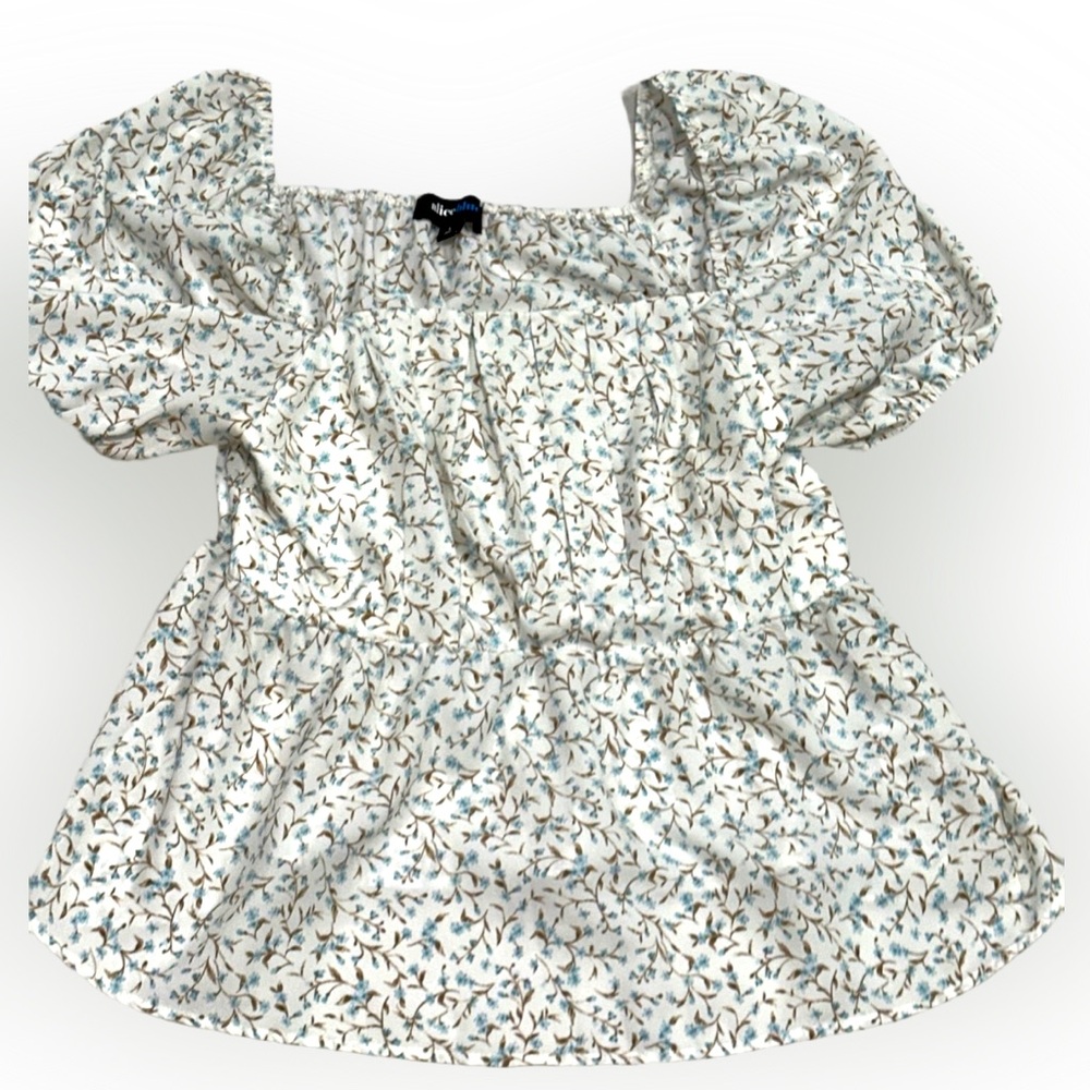 Alice Blue Puff Sleeve Square Neck Floral Blouse Women’s Size L